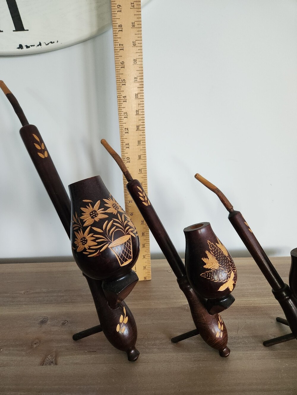 ๐ฟ Vintage Wooden Decorative Pipes Set of 3 Hand Carved Clean And Nice Together - Picture 6 of 14